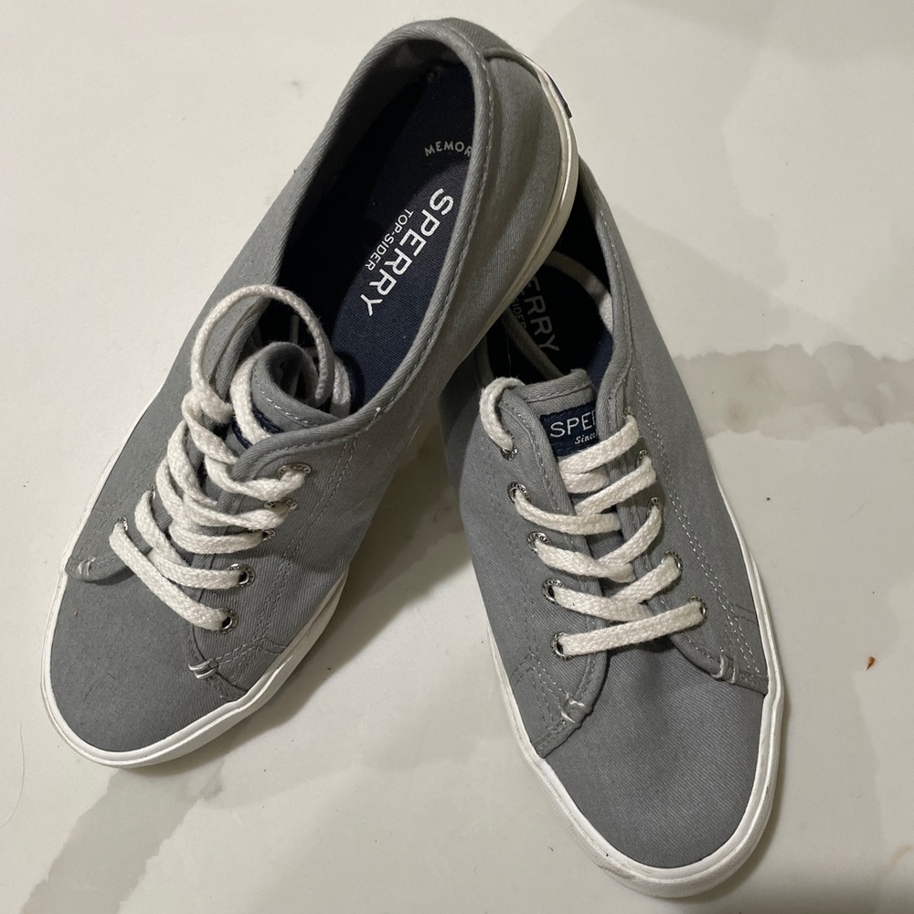 Sperry Gray Canvas Sneakers with White Soles
